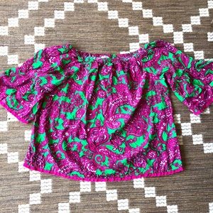 Crown & Ivy Pink and Green Paisley Top-Pm